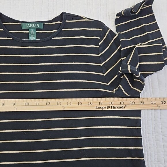 Lauren Ralph Lauren Green Label Top Size 1X Black & Gold Metallic Striped - Picture 8 of 14